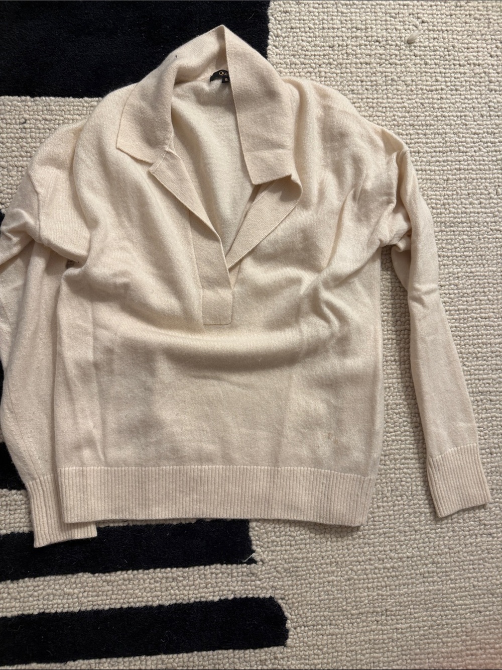 Quince small Cream Collared V-Neck Women's Sweater